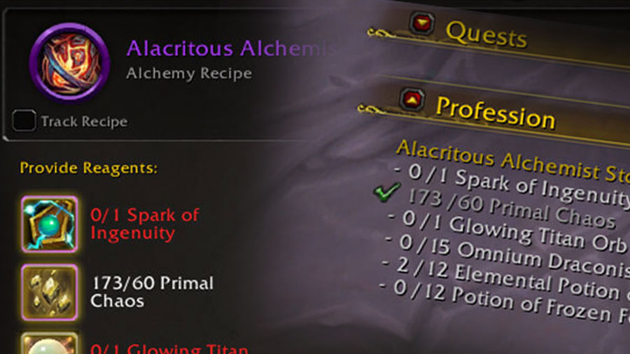 Track the materials needed for your Recipe before going to the Auction House