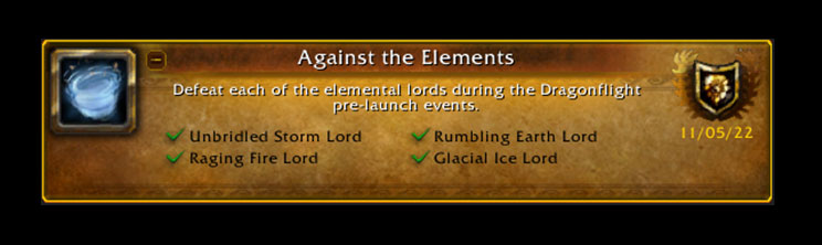 against the elements achievement