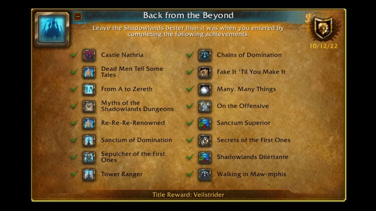 back from the beyond achievement