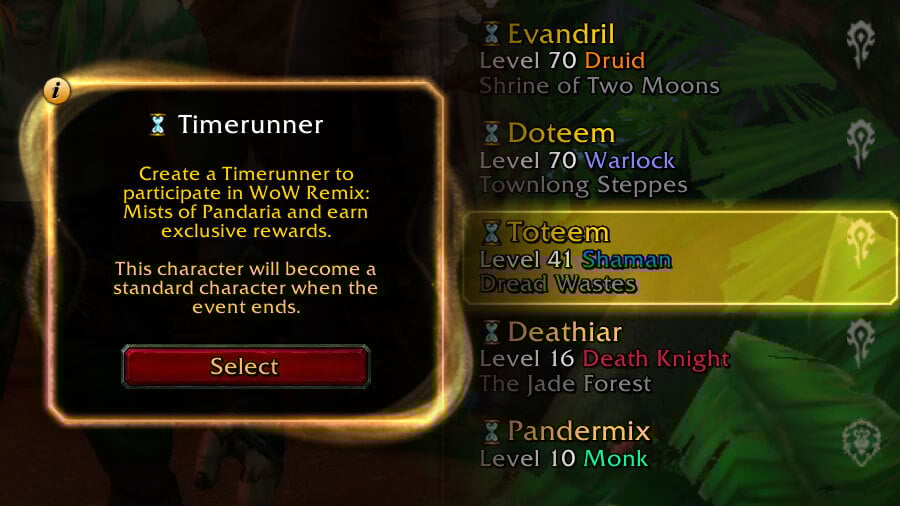 Levelling Alts to Farm Bronze in MoP Remix