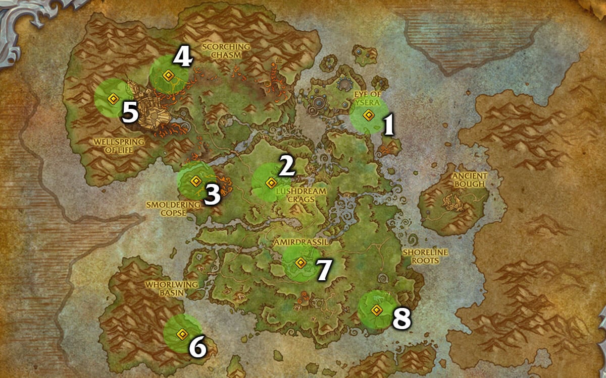 Emerald Dream Glyph Location Map