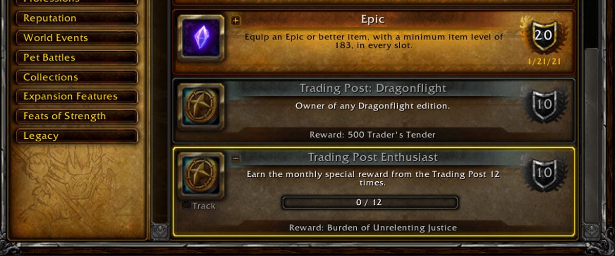 trading post enthusiast achievement