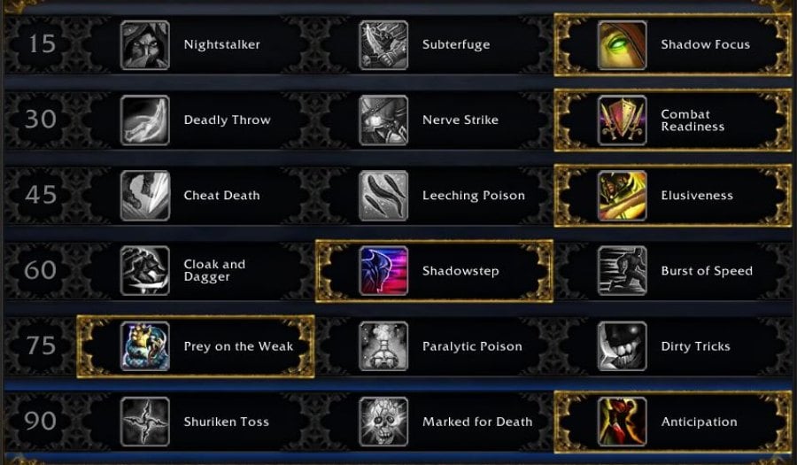 combat talent rogue raid