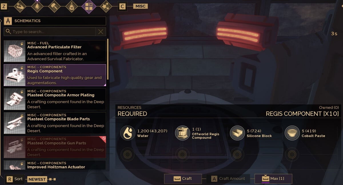 dune awakening regis components crafting view