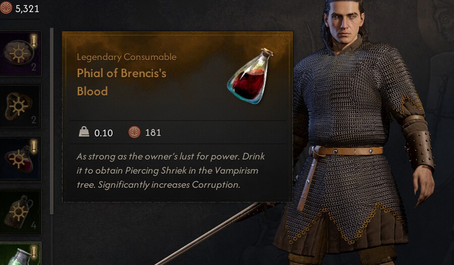 blood of dawnbreaker taste of power choice phial of brenciss blood