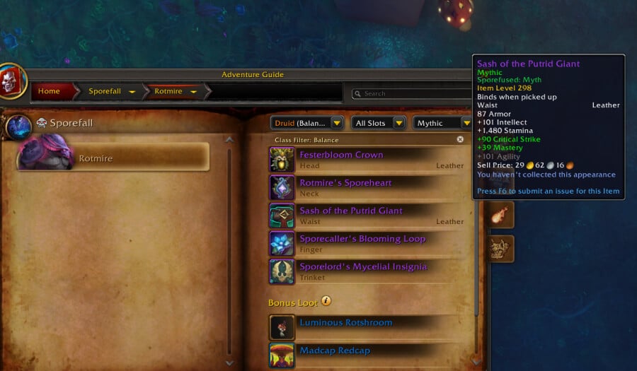 sporefall rotmire raid loot sporefused