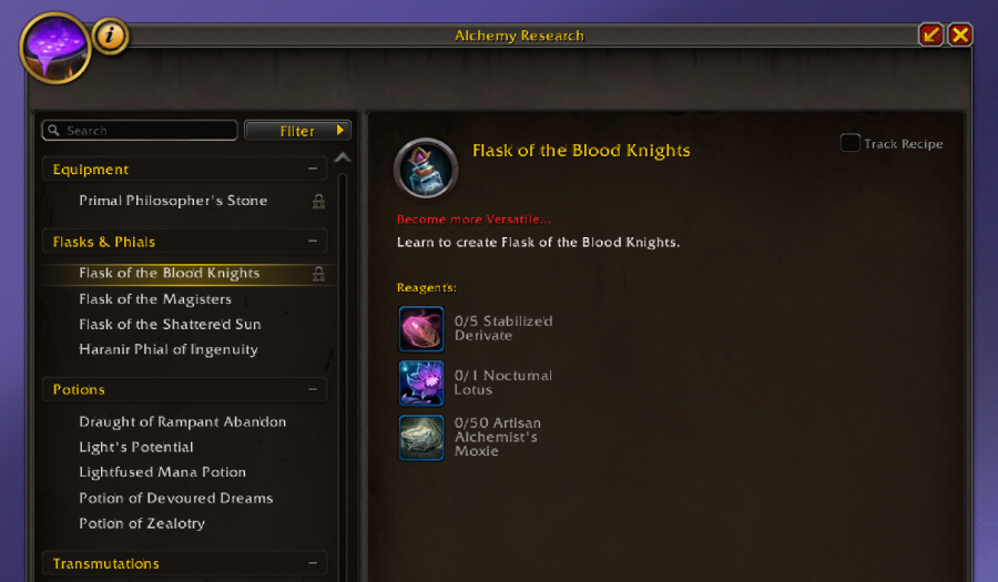 flask of the blood knights recipe become more versatile requirement