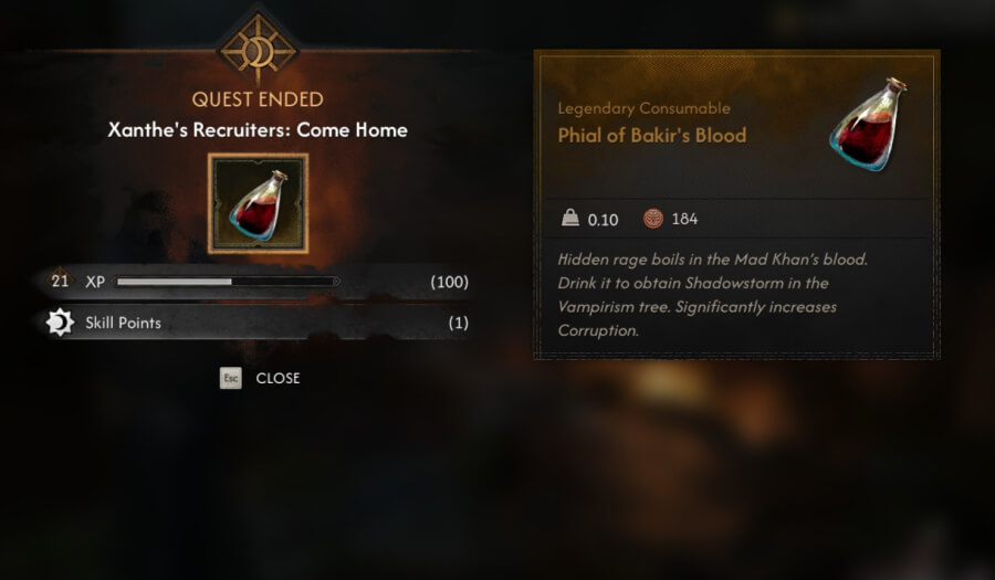 blood of dawnbreaker come home choice phial 1
