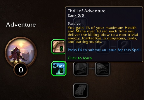 Legacy Thrill of Adventure talent