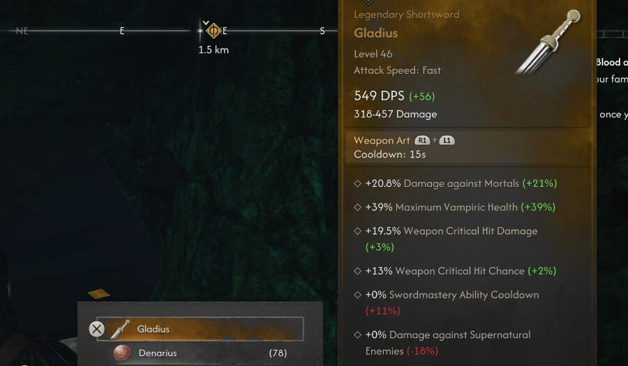 blood of dawnbreaker gladius sword stats