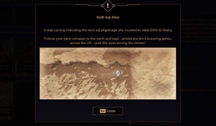 sixth trial of aql location close in game in game hint