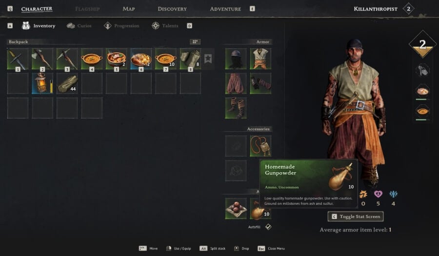 gunpowder equipped in inventory