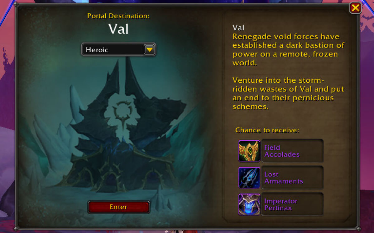 val heroic world tier showdown zone menu