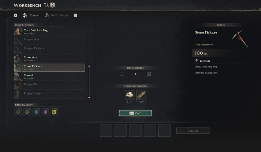 stone pickaxe recipe