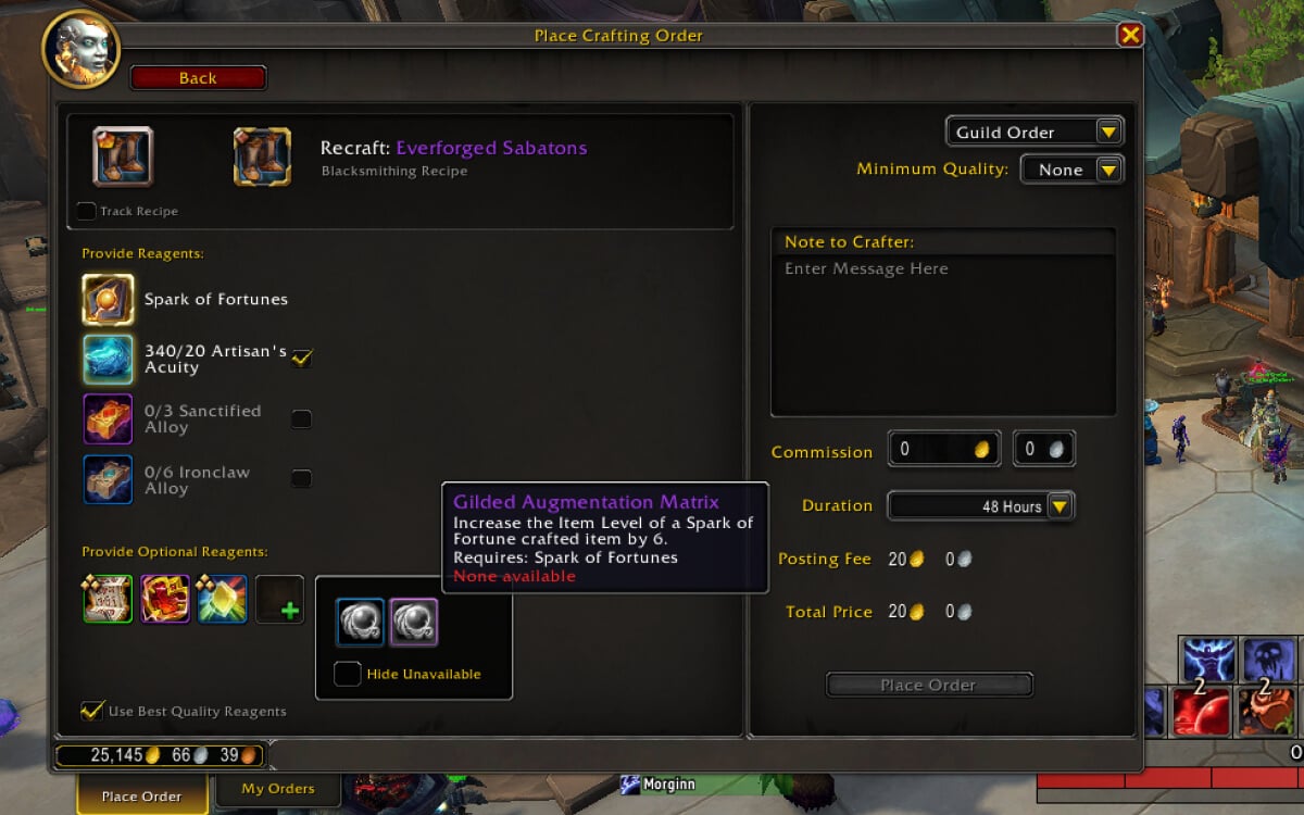 augmentation matrix crafting option