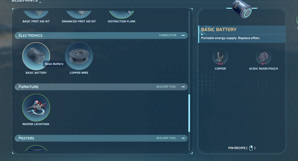 subnautica 2 where to find acidic raion pouch guide basic battery fabricator blueprint