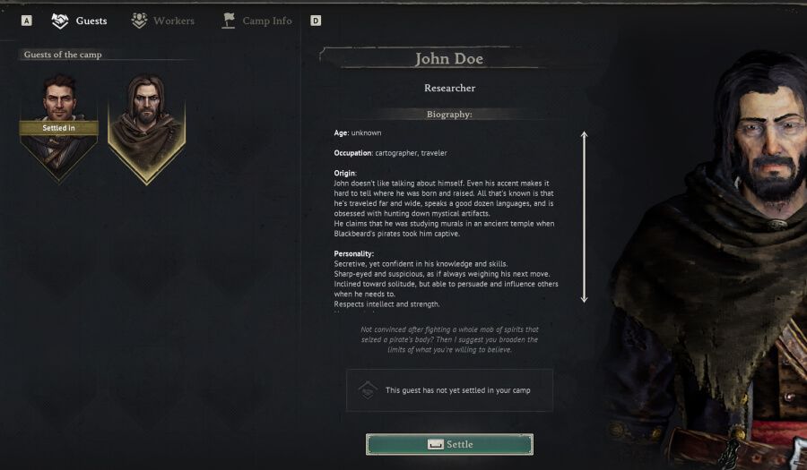 windrose where is doctor galen and john doe bonfire menu