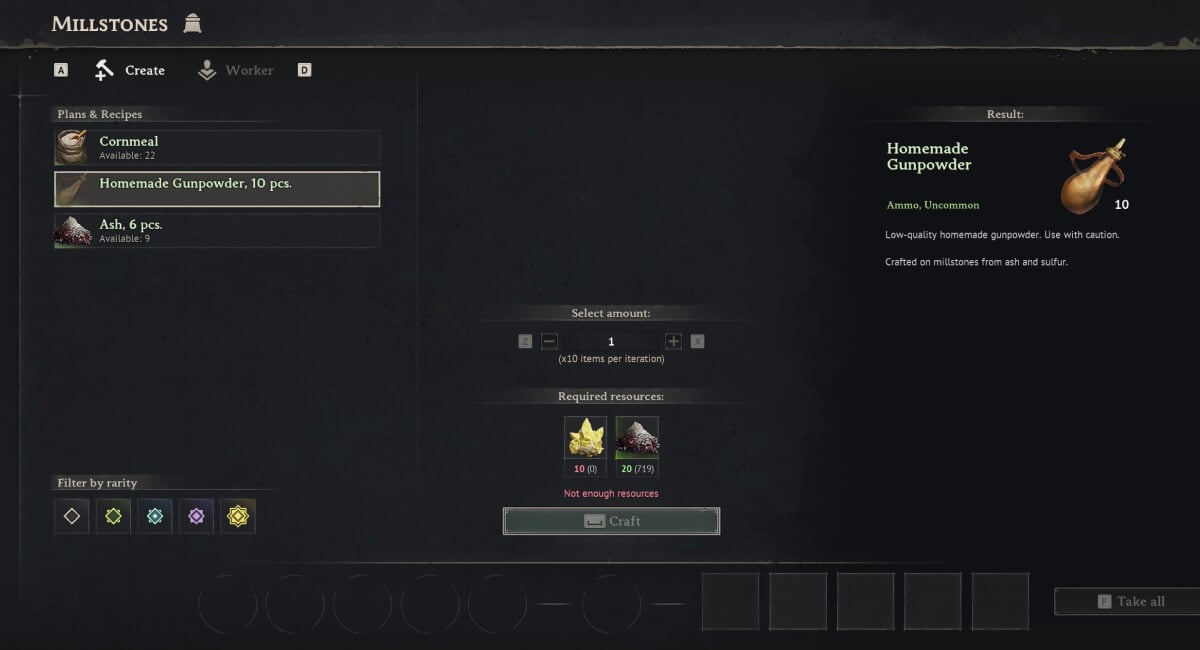 windrose how to get gunpowder millstones menu