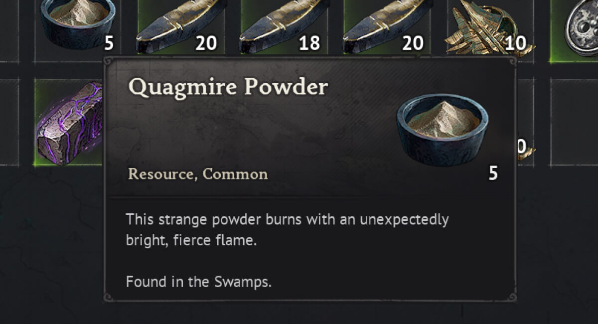 windrose quagmire powder farming guide inventory