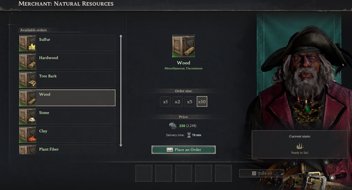 farming wood in windrose merchant contractor