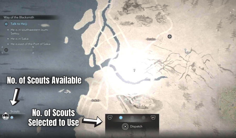 how to use scouts to locate an objective in ac shadows map image 2