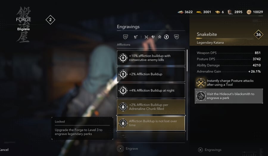 katana affliction buildup