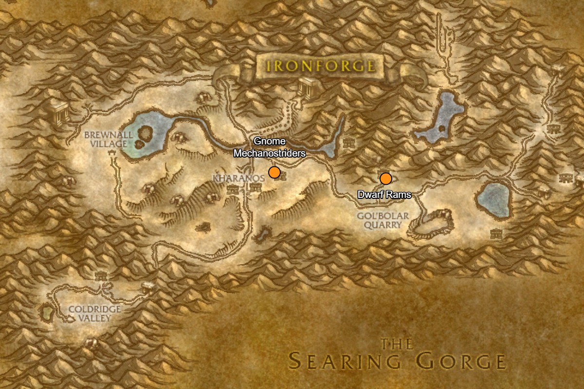 Dwarf and Gnome mount vendors Dun Morogh map