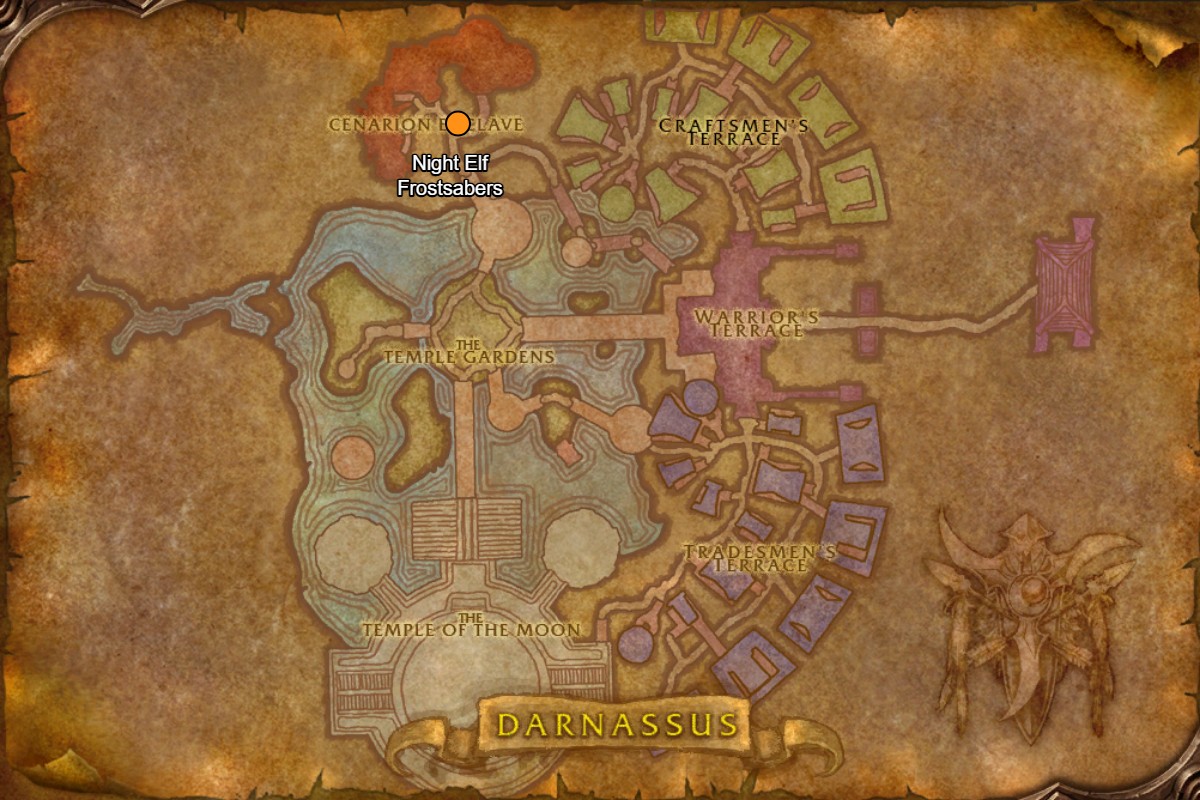 Night Elf mount vendors in Darnassus map